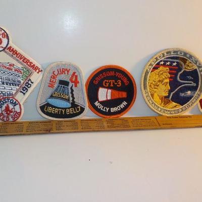 " Real Patches  Fenway 75th, Mercury 4, Molly Brown, Apollo 17, USPS.