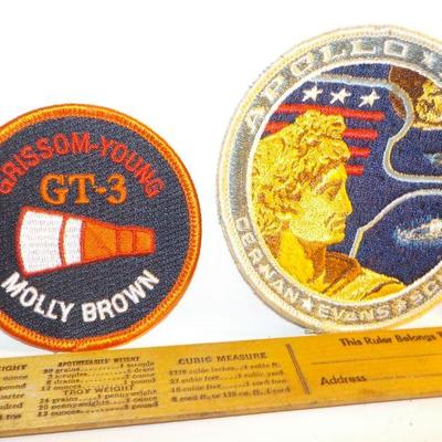 " Real Patches  Fenway 75th, Mercury 4, Molly Brown, Apollo 17, USPS.