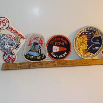 " Real Patches  Fenway 75th, Mercury 4, Molly Brown, Apollo 17, USPS.