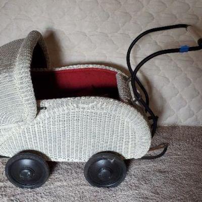 Vintage Wicker Baby Buggy Carriage Pram