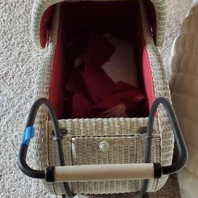 Vintage Wicker Baby Buggy Carriage Pram
