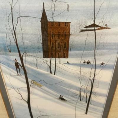 1982, Limited Edition #877/1000 P Buckley Moss print, framed, people playing in snow 34