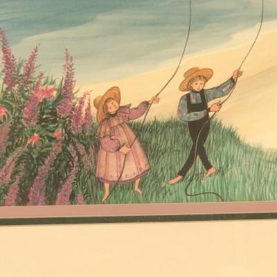 1985 Artwork Limited Edition P Buckley Moss print, framed, children flying kites 17