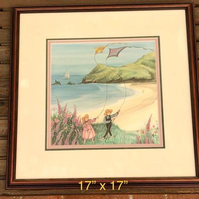1985 Artwork Limited Edition P Buckley Moss print, framed, children flying kites 17