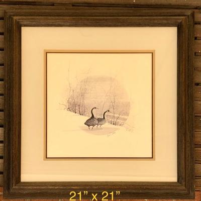 1982 Artwork #811/1000 Limited Edition P Buckley Moss print, framed, two geese 21