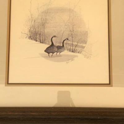 1982 Artwork #811/1000 Limited Edition P Buckley Moss print, framed, two geese 21