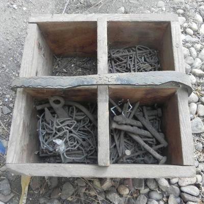 LOT 324  OLD HAND TOOLS & BOX OF HARDWARE