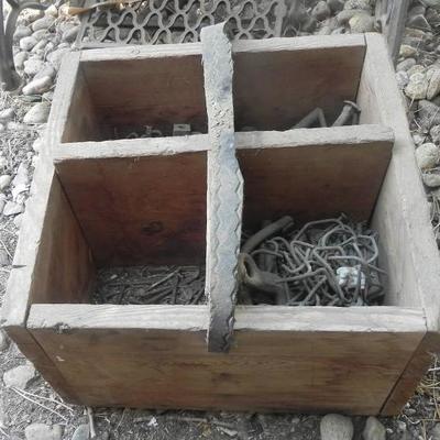 LOT 324  OLD HAND TOOLS & BOX OF HARDWARE