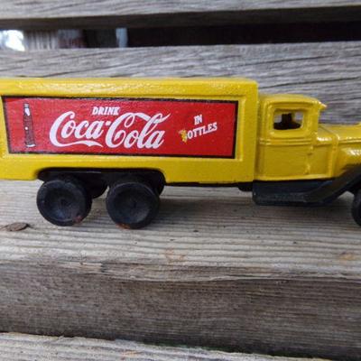 LOT 332  CAST IRON HORSE DRAWN BUGGY AND COKE TRUCK
