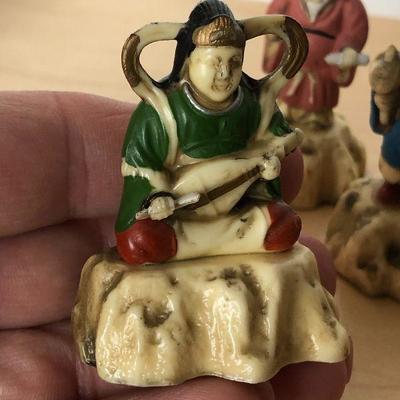 D5: Vintage Numbered Oriental Chinese Plastic Figurines Statues Set of 7