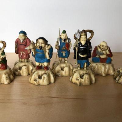 D5: Vintage Numbered Oriental Chinese Plastic Figurines Statues Set of 7