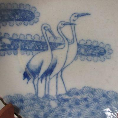 Lot 6 -Vintage Set of  Blue & White Porcelain Plates With Scallop Edge Blossom and Herons 7