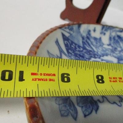 Lot 21 -Vintage Blue and White Porcelain Plate Center Blossom Scalloped Edge 10" 