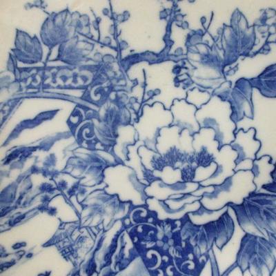Lot 21 -Vintage Blue and White Porcelain Plate Center Blossom Scalloped Edge 10