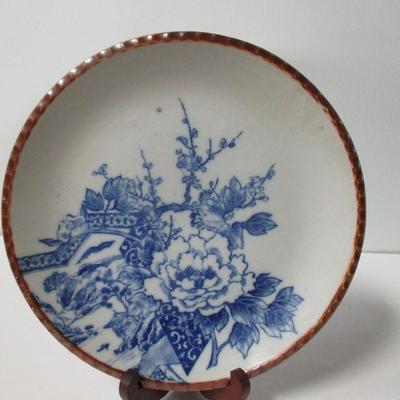 Lot 21 -Vintage Blue and White Porcelain Plate Center Blossom Scalloped Edge 10