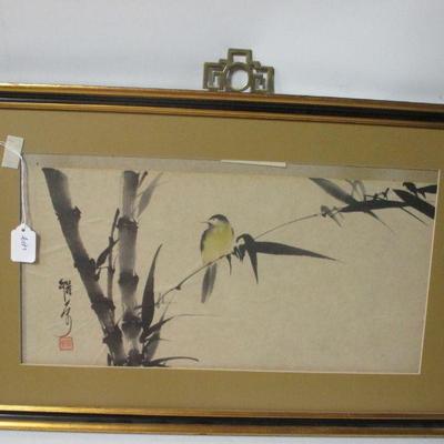 Lot 34 - Asian Charles Chu Birds on Bamboo Print