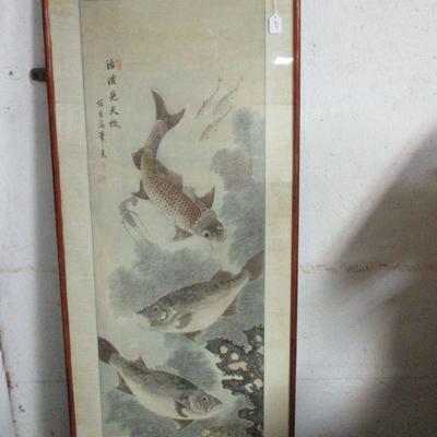 Lot 40 - Tall Framed Asian Carp Print with Chop Mark #1 Choice