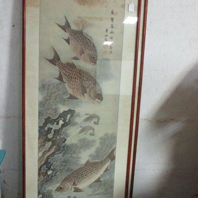 Lot 41  - Tall Framed Asian Carp Print with Chop Mark #2 Choice 