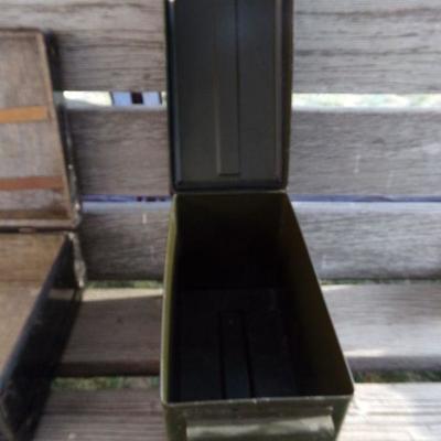 LOT 265  METAL VINTAGE SUITCASE & AMMO BOX