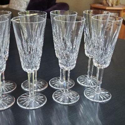 Set of 9 Waterford Listmore Crystal Champagne Glasses - matching set all excellent condition.