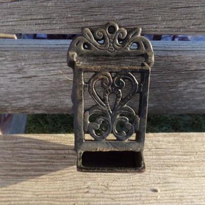 LOT 269   IRON BRACES AND CAST MATCH HOLDER