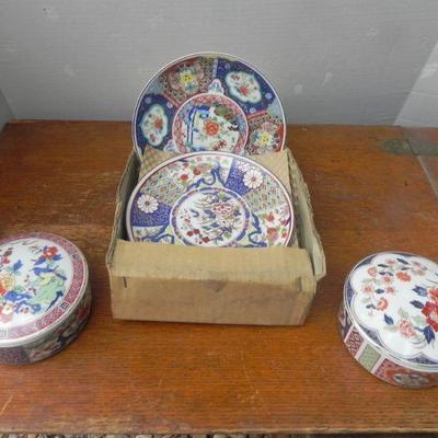 LOT 278  ASIAN THEMED BREAD PLATES AND TRINKET BOXES