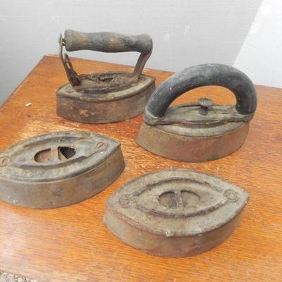 LOT 288  FOUR VINTAGE CLOTHES IRONS