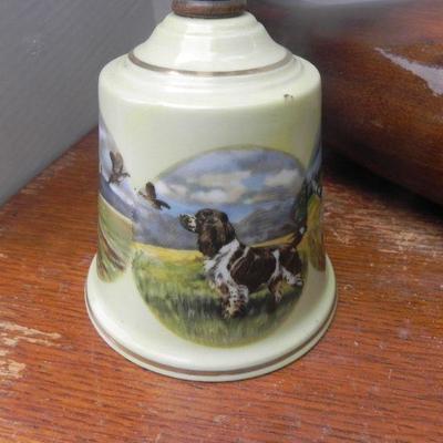 LOT 283  WOODEN DUCK AND PORCELAIN BELL