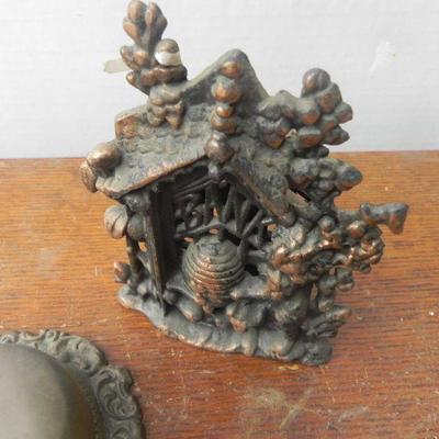 LOT 247  TWO DOOR RINGERS,COIN BANK AND BRASS BADGES