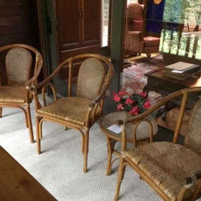 237  3 Bamboo Chairs, a Bamboo Table, Oil Lamp