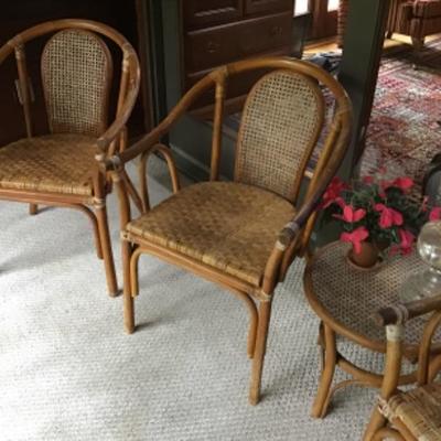 237  3 Bamboo Chairs, a Bamboo Table, Oil Lamp