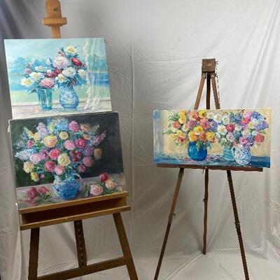251 Lot of 3 Original Floral Oil Painting by Jean Ranney Smith