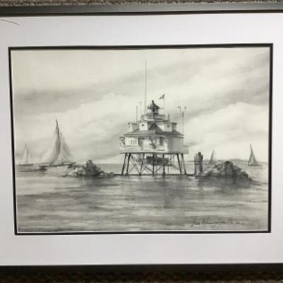 282 Original Pencil Sketch “Thomas Point Lighthouse”by Jean Ranney Smith 