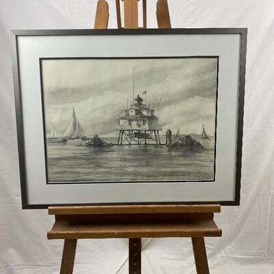 282 Original Pencil Sketch “Thomas Point Lighthouse”by Jean Ranney Smith 
