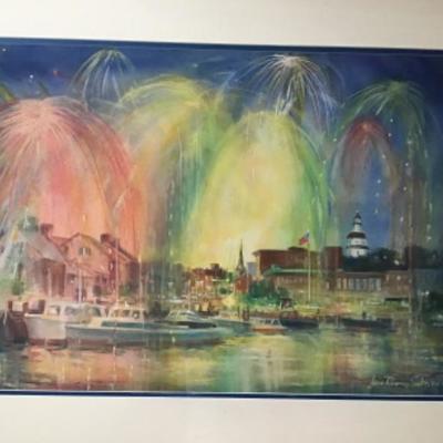288 Original Watercolor “Fireworks over the Docks” by Jean Ranney Smith 