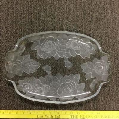 Frosted Roses Glass Serving Plate