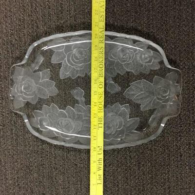 Frosted Roses Glass Serving Plate