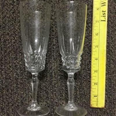 Two Sets of Cherbourg French Lead Crystal Champagne Flutes