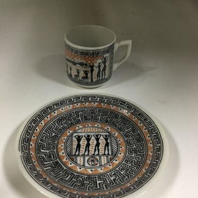 Greek Ancient Design Demitasse Cup & Saucer