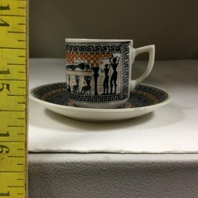 Greek Ancient Design Demitasse Cup & Saucer