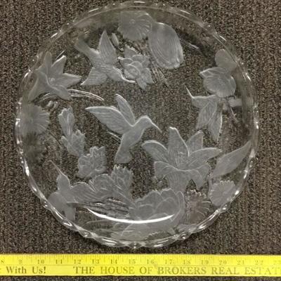 Round Hummingbird and Flowers Serving Plate