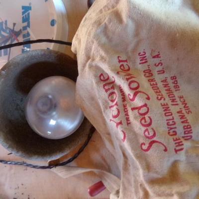 WS-19  VINTAGE CORN HUSKER, HORSE COLLAR, CLOCK AND HEAT LAMP