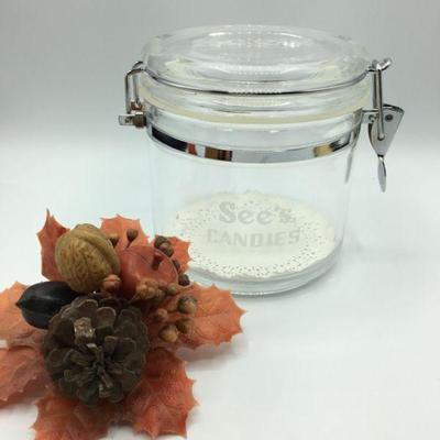 See's Candy Lidded Canister & Fall Decor