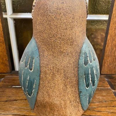 Vintage Glazed Stoneware Owl Figurine Signed