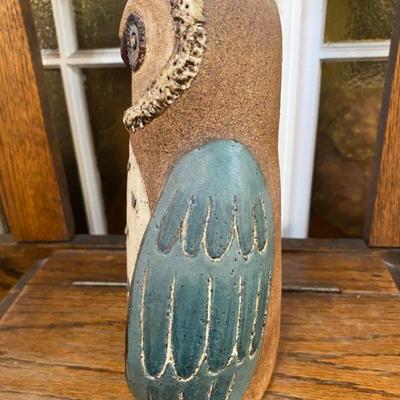 Vintage Glazed Stoneware Owl Figurine Signed