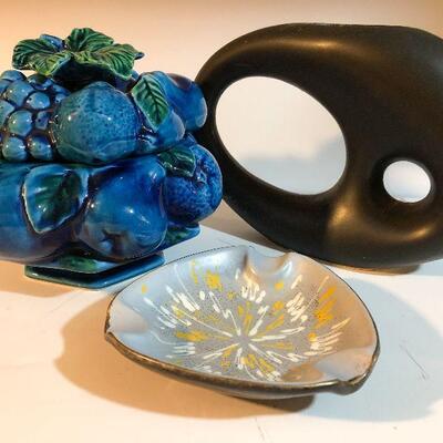 C25:  Mid Century Modern Vase, Ashtray, and Fruit Canister