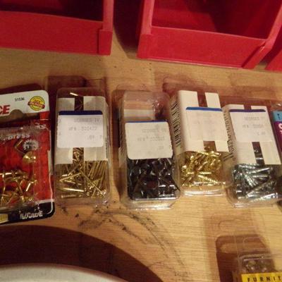 B-102    NEW DOOR HINGE, NEW SOLID BRASS CATCHES, HARDWARE AND HARDWARE BINS
