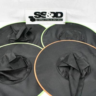 4 Black Witch Hats with Colorful Trim: 3 green 1 orange