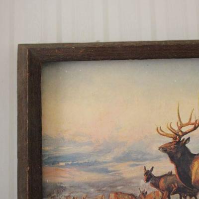 Lot 3 Vintage Elk Print in Barn Wood Frame