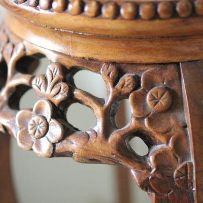 Lot 6 Hand Carved Plant Stand w/ Marble Top